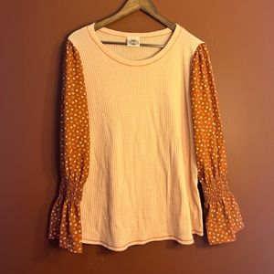 Waffle Knit Floral Sleeve Blouse